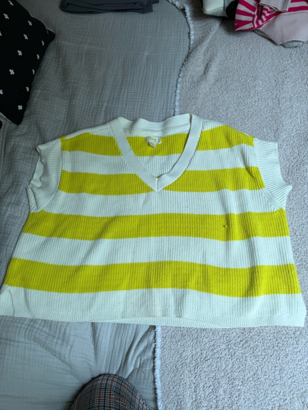 Anthropologie Maeve Yellow and White Ribbed Sweater